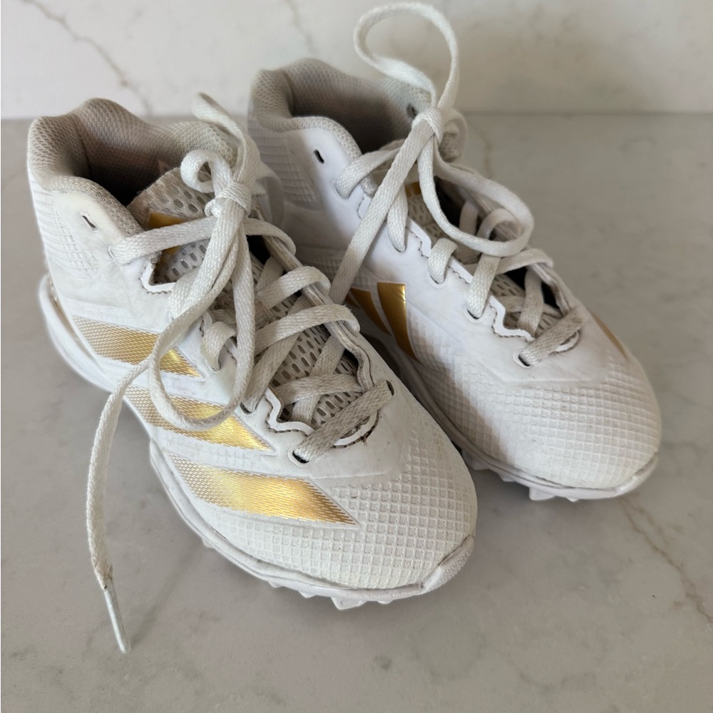 Kids White and Gold Adidas Cleats